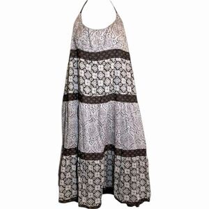 Michael Kors Paisley Halter Midi Dress Cotton Resort XL Brown Classic Boho ☀️